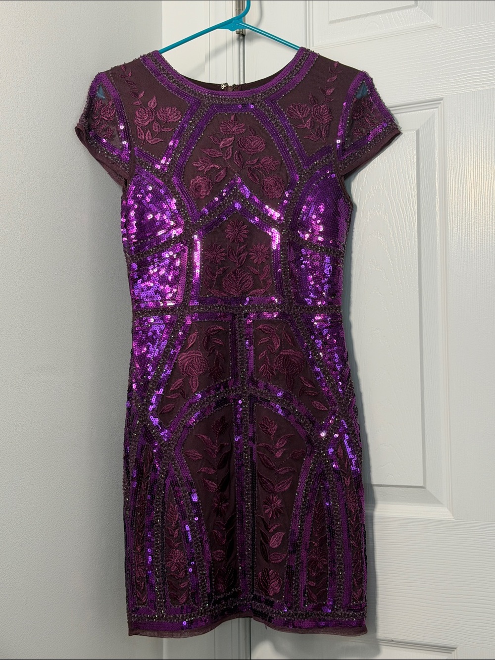 Lulu's Purple Sequin Embroidered Short Sleeve Dress